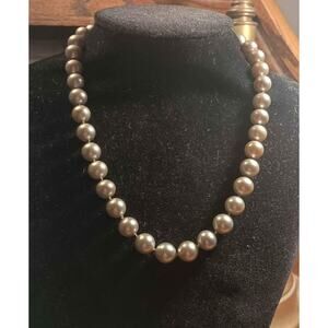 Vintage Gray Faux Pearl LM Princess Necklace 18"